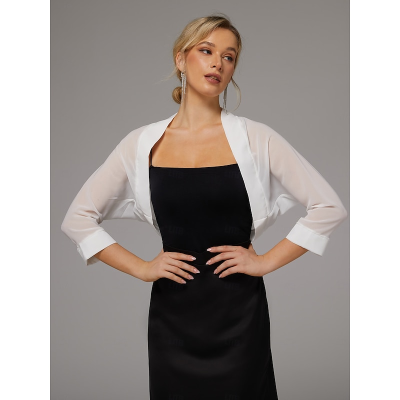 Shawls Pure Sexy Sun Protection 3/4 Length Sleeve Chiffon Wedding Wraps With Pure Color For Wedding Spring & Summer4