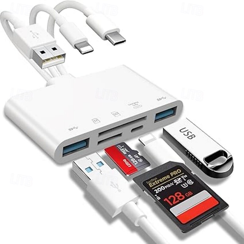 5 In 1 SD Card Reader USB HUB For iPhone iPad MacBook USB 3.0 Type C to SD TF Card Memory Reader Flash Drive OTG Adapter