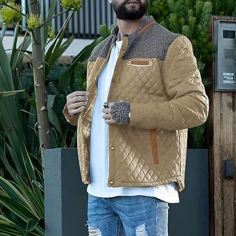 Men's Puffer Jacket Casual Jacket Daily Vacation Warm Pocket Fall & Winter Color Block Fashion Classic Stand Collar Regular Black Wine Navy Blue Brown Khaki Jacket4