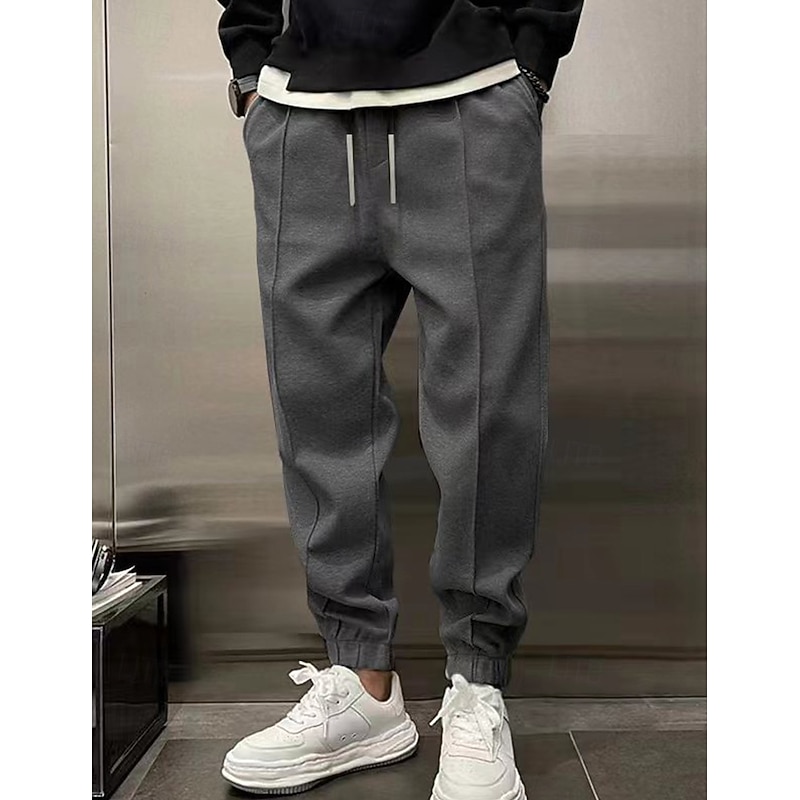 Men's Fleece Pants Sweatpants Joggers Trousers Pleated Pants Drawstring Elastic Waist Plain Comfort Warm Full Length Outdoor Casual Daily Sports Fashion ArmyGreen Black4