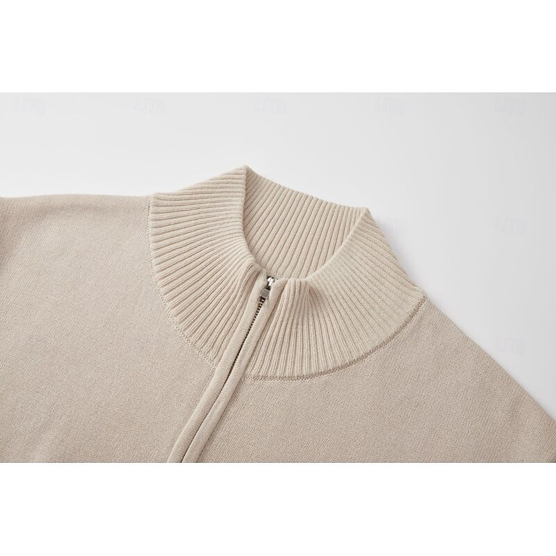 Men's Cardigan Sweater Zip Sweater Knit Sweater Ribbed Knit Regular Zipper Solid Color Stand Collar Fashion Classic Daily Wear Date Clothing Apparel Spring Fall & Winter Black Red M L XL3