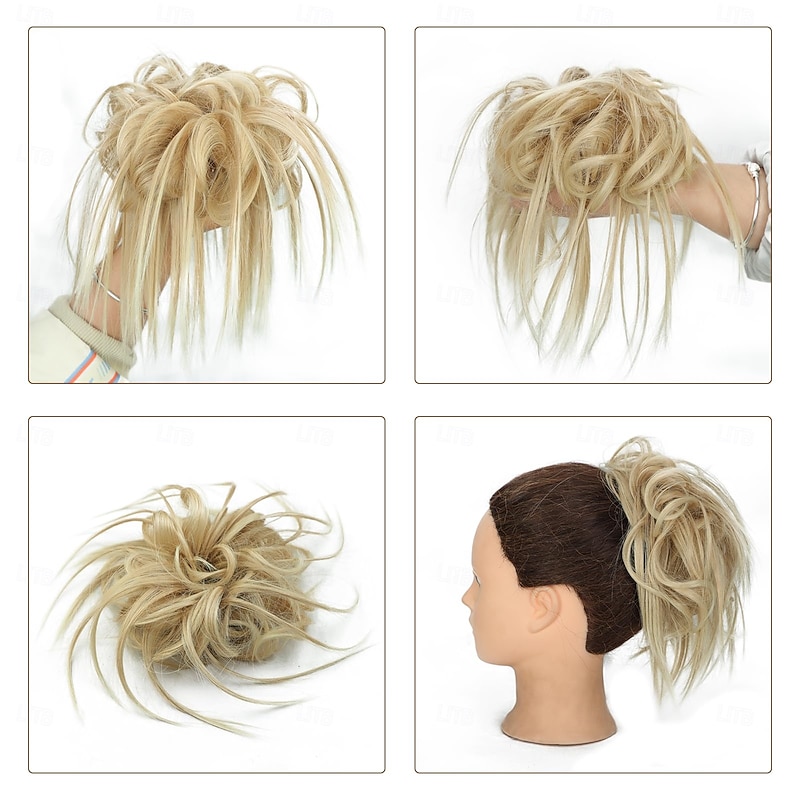 Messy Bun Hair Piece Scrunchie Extension Tousled Updo Wavy Curly Hairpieces Synthetic Chignon for Women Girls2