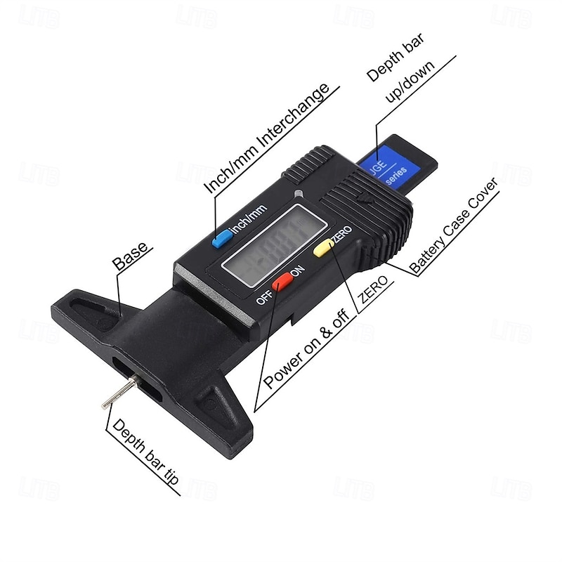 Tyre Tread Depth Gauge 0-25.4mm/1Inch Portable Tread Depth Checker Tyre Depth Measure with LCD Display for Cars4
