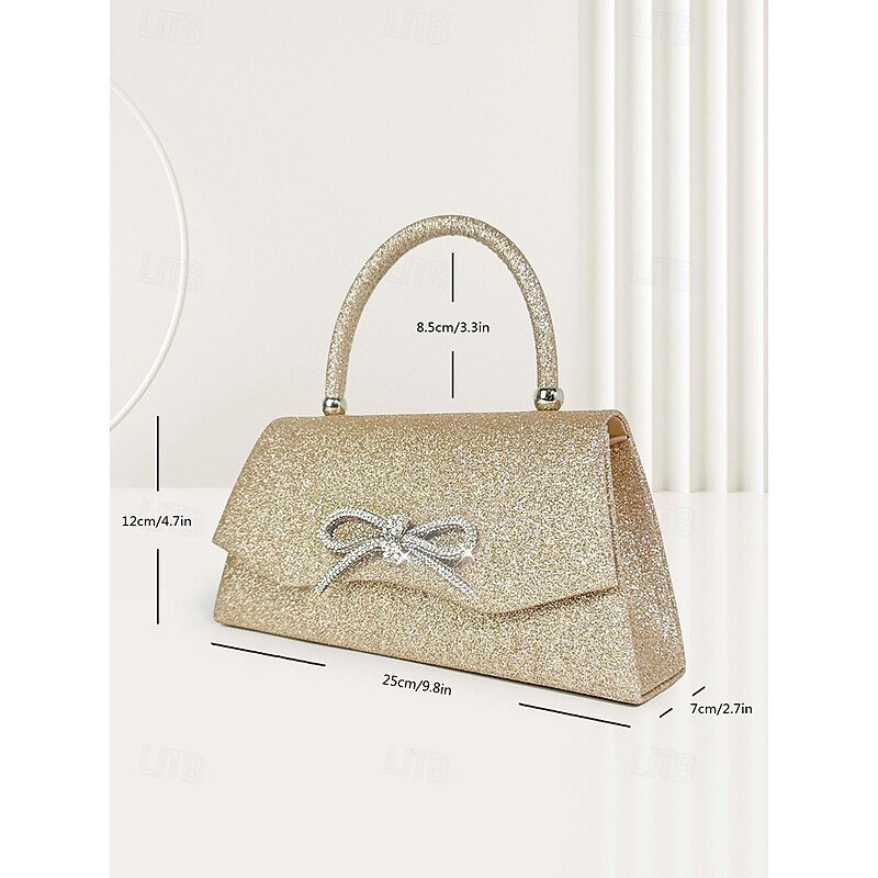 Women's Elegant Sparkling Glitter Evening Clutch with Rhinestone Bow - Perfect for Weddings and Parties3