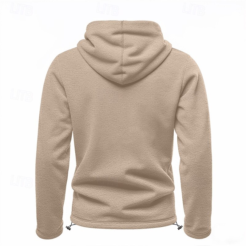 Men's Hoodie Sweatshirt Polar Fleece Black Army Green Khaki Dark Gray Light Blue Hooded Plain Drawstring Ribbed Front Pocket Sports & Outdoor Daily Holiday Polyester Streetwear Basic Casual Fall4