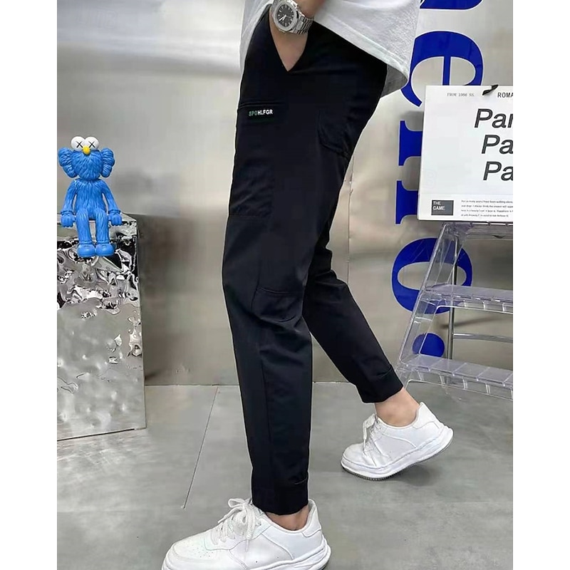 Men's Cargo Pants Tapered pants Trousers Drawstring Elastic Waist Plain Wearable Outdoor Daily Camping & Hiking Fashion Classic Black Khaki4