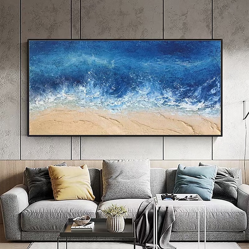 Mintura Handmade Texture Sea Wave Oil Paintings On Canvas Wall Art Decoration Modern Abstract Beach Scenery Picture For Home Decor Rolled Frameless Unstretched Painting4