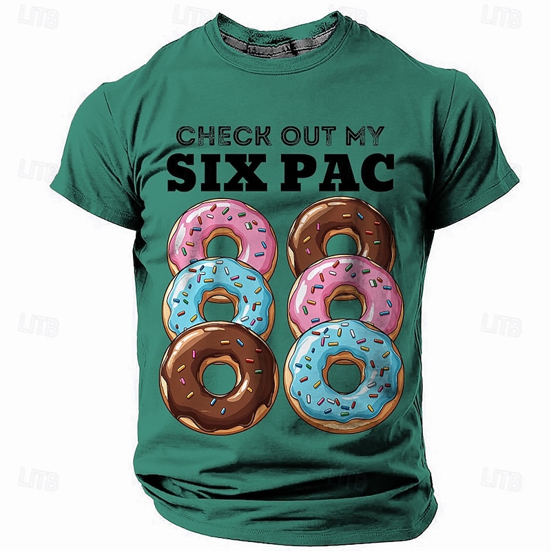 Men's Funny Donut 'Six Pac' Graphic Short Sleeve T-Shirt - Humorous Foodie Tee