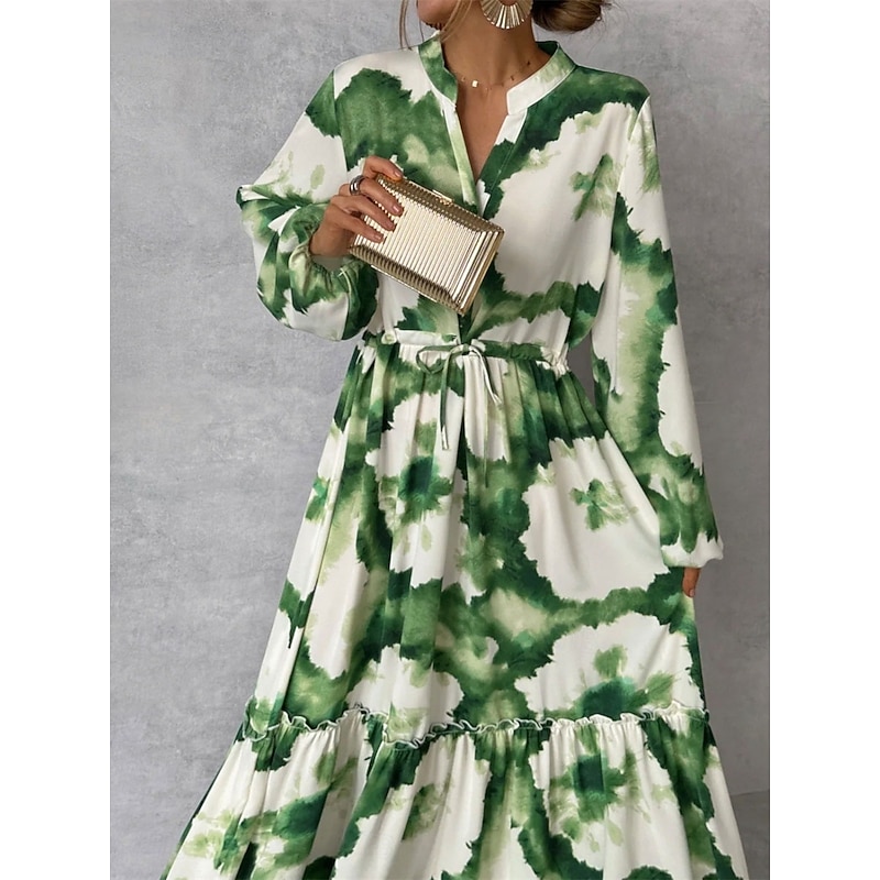 Women's Floral Split Neck Maxi Dress Long Sleeve Summer Spring3
