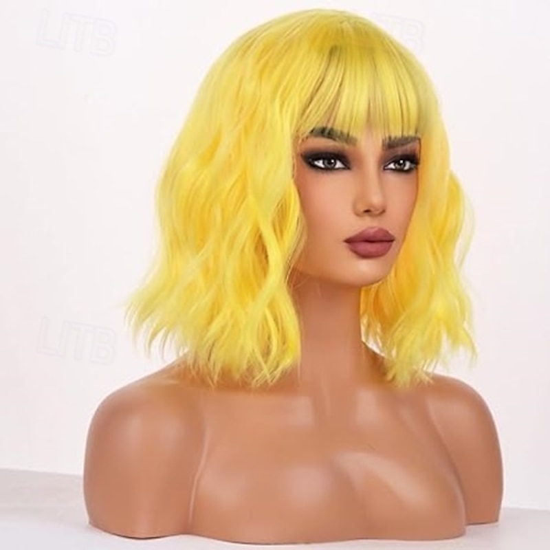 Wig Short Bob Wig Short Curly Wavy Hair Wig With Bangs Wig for Women Girls Wig Heat Resistant Synthetic Hair Wigs for Daily Use Cosplay Wig With Wig Cap4