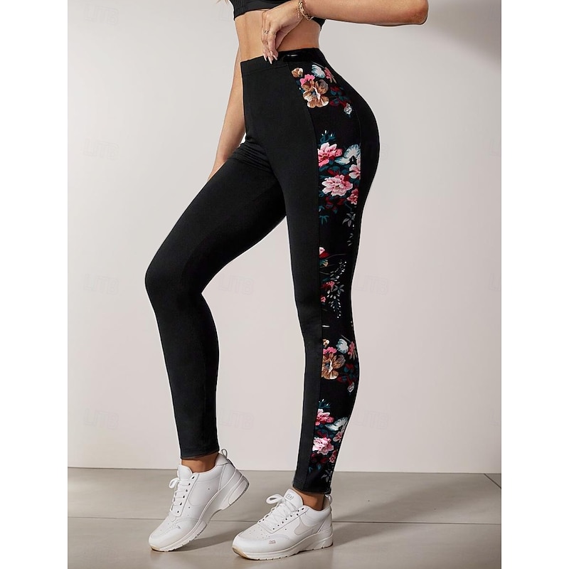 Women's Leggings Fashion Streetwear Ankle-Length High Waist Floral Printing Thermal Warm Soft Breathable Micro-elastic Outdoor Daily Black Fall Winter Regular Fit
