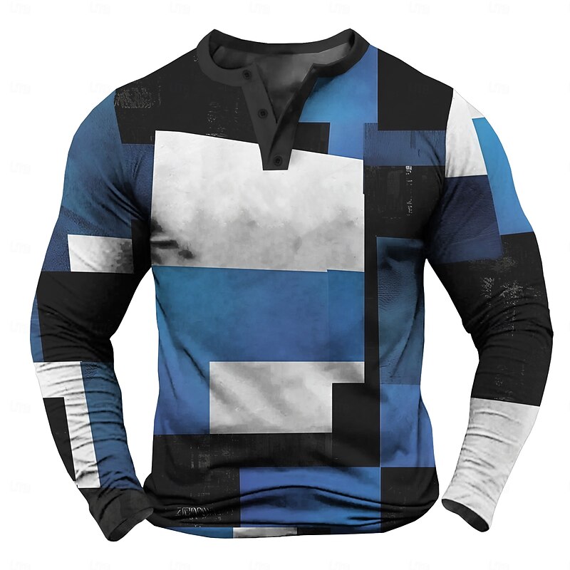 Men's Color Block chillin with my snowmies Henley Shirt Long Sleeve Shirt Long Sleeve 3D Printing Fashion Daily Casual Street Casual Daily Winter Spring &  Fall Yellow Red Blue Green Henley Collar