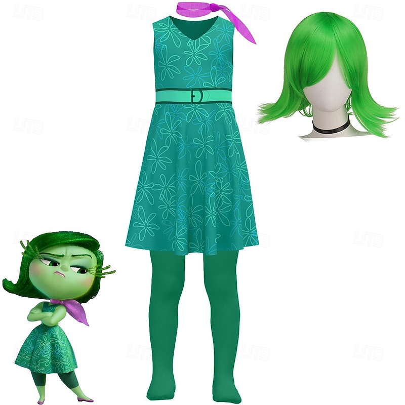 Inside Out 2 Disgust Joy Cosplay Costume Cosplay Wigs Cute Movie Cosplay for Women's Girls' Carnival Performance Party
