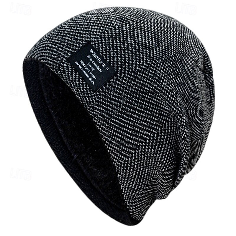 Men's Unisex Beanie Hat Winter Hats Beanies Skull Cap Knit Hat Black Dark Navy Acrylic Fibers Knitted Cozy Daily Wear Going out Solid / Plain Color Warm