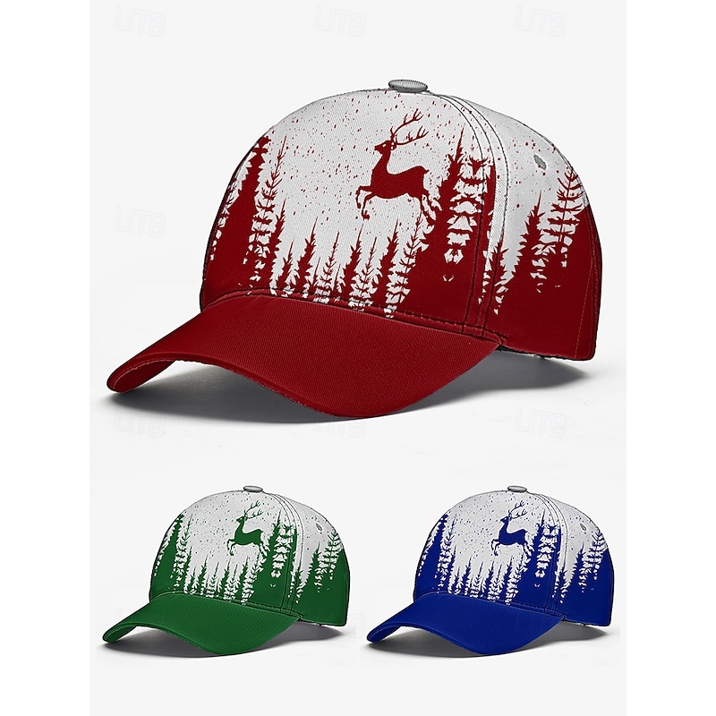 Men's Red and White Forest Deer Print Baseball Cap – Adjustable Casual Outdoor Hat for Nature Lovers