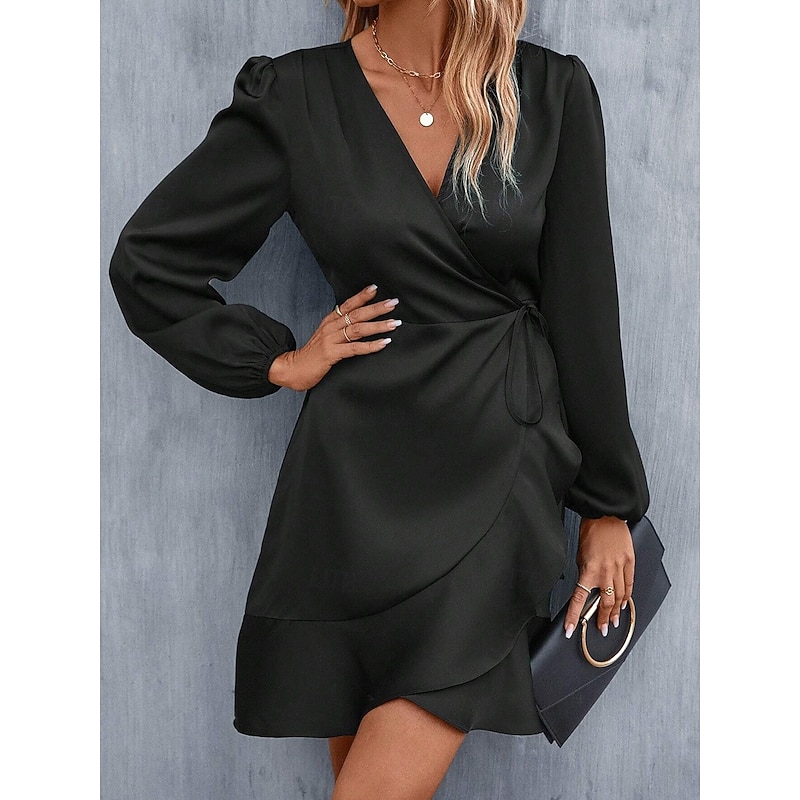 Women's Mini Dress Black Dress Cocktail Dress Formal Dress Elegant Casual Vacation Party Regular Fit Plain Long Sleeve V Neck Black Pink Blue Fall Winter