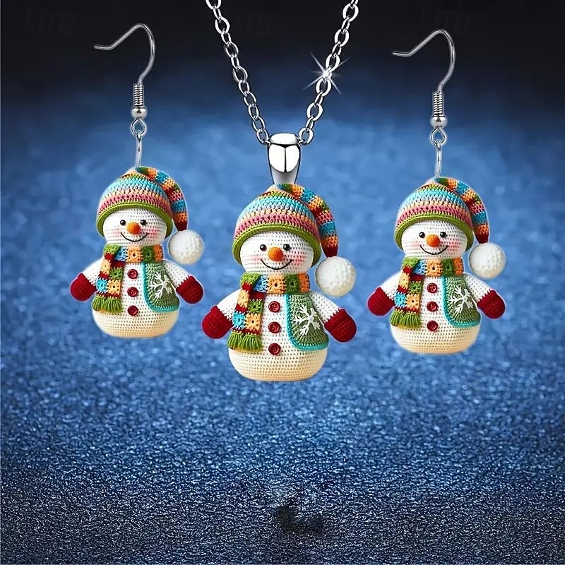 Snowman Pendant Necklace and Earrings | Festive Holiday Jewelry for Women | Christmas Accessories