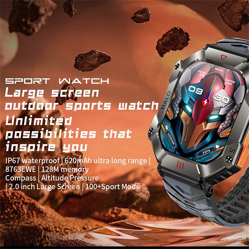 KR80 Smart Watch Men 2.0inch Large Screen Compass 650mAh Bluetooth Call Outdoor Sports Watches Fitness Smartwatch2