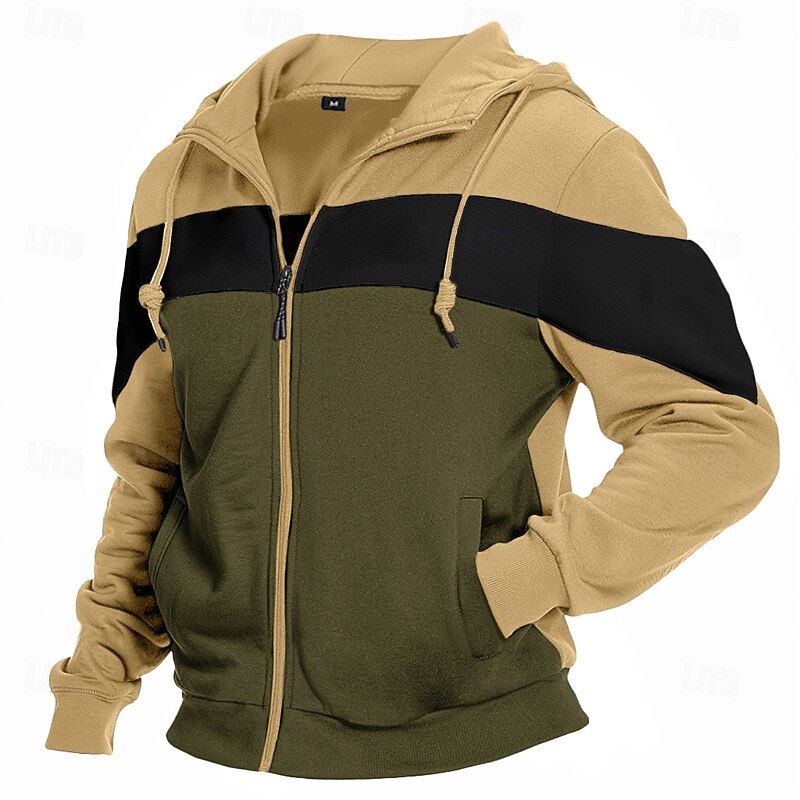 Men's Hoodie Full Zip Hoodie White Red Navy Blue Khaki Hooded Color Block Patchwork Pocket Work Sports & Outdoor Casual Streetwear Basic Casual Spring &  Fall Cross-Seasons Clothing Apparel Hoodies2