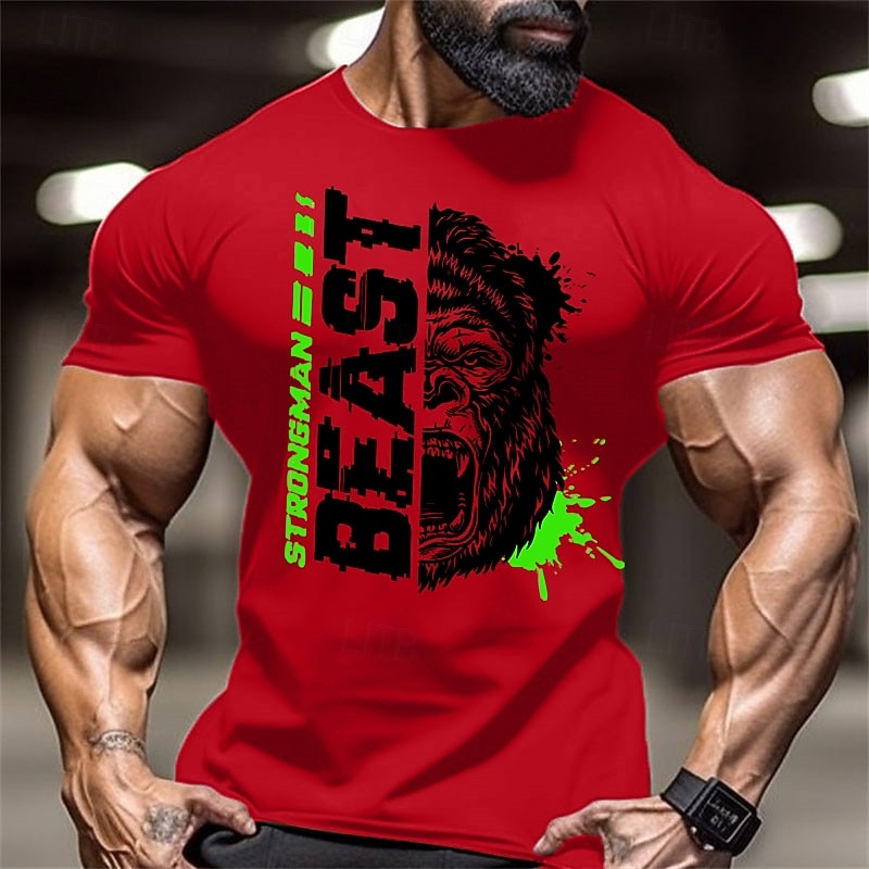 Men's Beast Strongman Graphic T-Shirt - Fitness Gym Workout Short Sleeve Tee