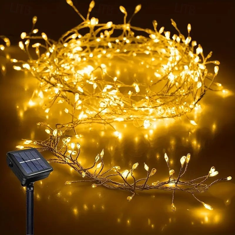 Solar Powered Christmas Firecracker String Lights 6m 200LEDs Outdoor Garden Lawn Decor Energy Efficient Copper Wire with Solar Battery Perfect for Yard Window Fence and Tree Lighting2
