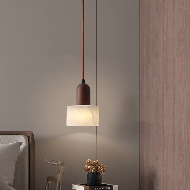 Modern Marble Stone Pendant Light Wood and Alabaster Farmhouse Mid-Century Pendant Light 85-265V 17cm