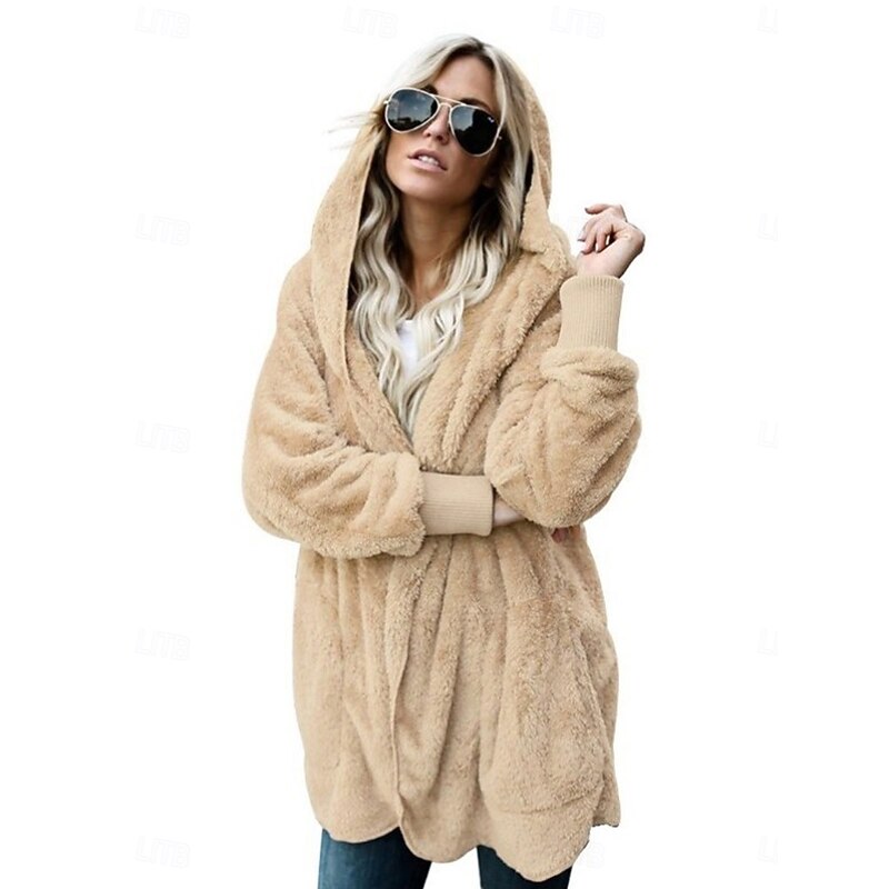 Women's Winter Coat Dressy Dusters Dressy Jackets Sherpa Jacket Work Casual Winter Coat Loose Fit Windproof Warm Daily Outdoor Jacket Long Sleeve non-printing Solid Color Pocket Blue Apricot Gray3