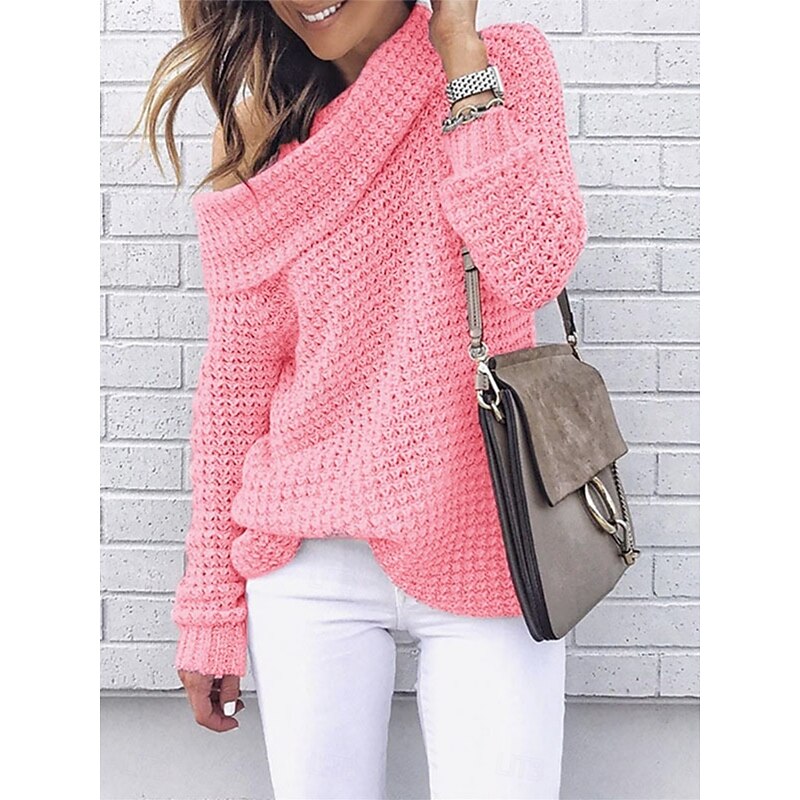 Women's Sweater Casual Soft Pure Color Chunky Turtleneck Knitted Long Sleeve Regular Tops Knit Outdoor Daily Weekend Pink Red Fall Winter3