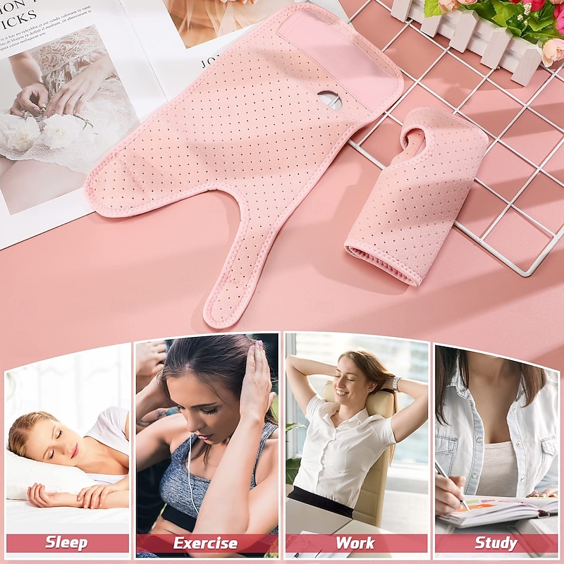 2 Pieces Carpal Tunnel Wrist Braces for Night Wrist Sleep Support Brace Wrist Splint Stabilizer and Hand Brace Cushioned to Help With Carpal Tunnel and Wrist Pain Relief (Breathable Style, Pink)4