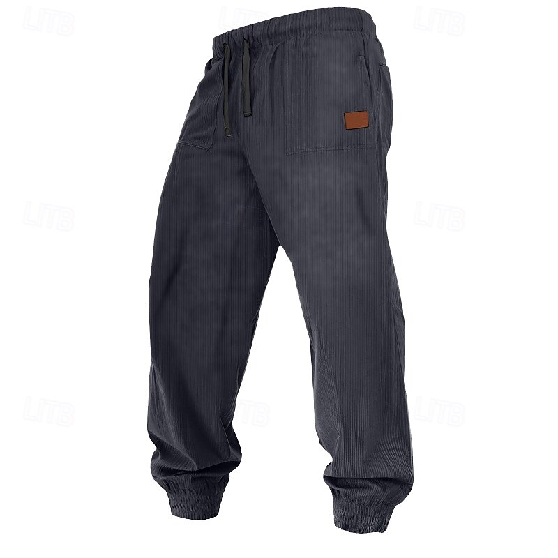 Men's Sweatpants Joggers Corduroy Pants Trousers Casual Pants Drawstring Elastic Waist Plain Comfort Soft Full Length Outdoor Casual Daily Sports Fashion Dark Khaki Black4