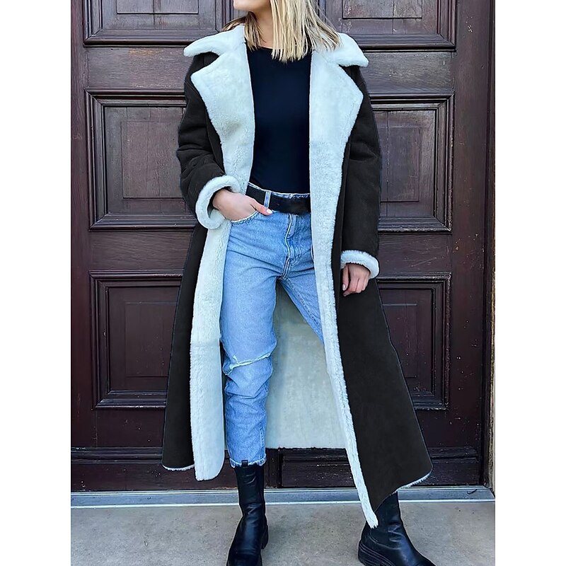 Women's Fleece Jacket Teddy Coat Warm Breathable Pocket Fleece Lined Casual Plain Vacation Street Daily Wear Going out Open Front Long Turndown Regular Fit Long Sleeve Outerwear Black Camel Green2