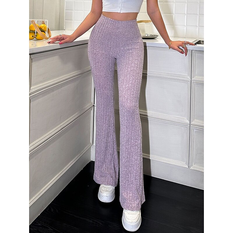 Women's Bell Bottom Full Length Solid Color Pink Sky Blue Gray Spring &  Fall