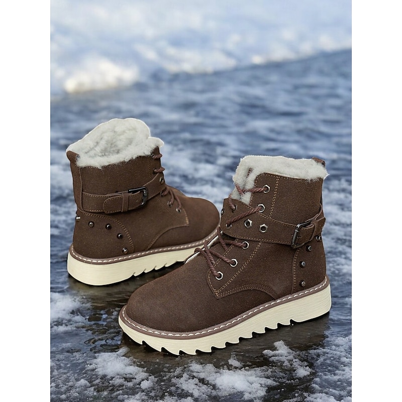 Women's Brown Winter Snow Boots with Faux Fur Lining – Warm Insulated Outdoor Boots with Buckle Detail and Non-Slip Sole for Cold Weather2