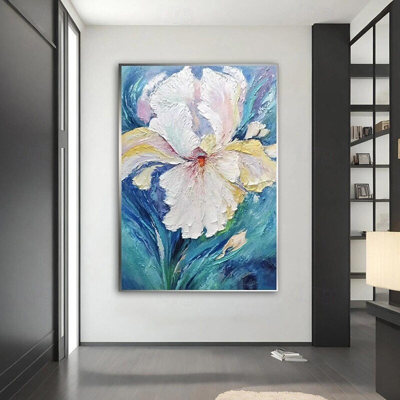 Handpaint Large Abstract Flower Painting On Canvas Blue Texture Painting Navy Pink Floral Painting Room Wall Art Home Decor For Living Room No Frame2
