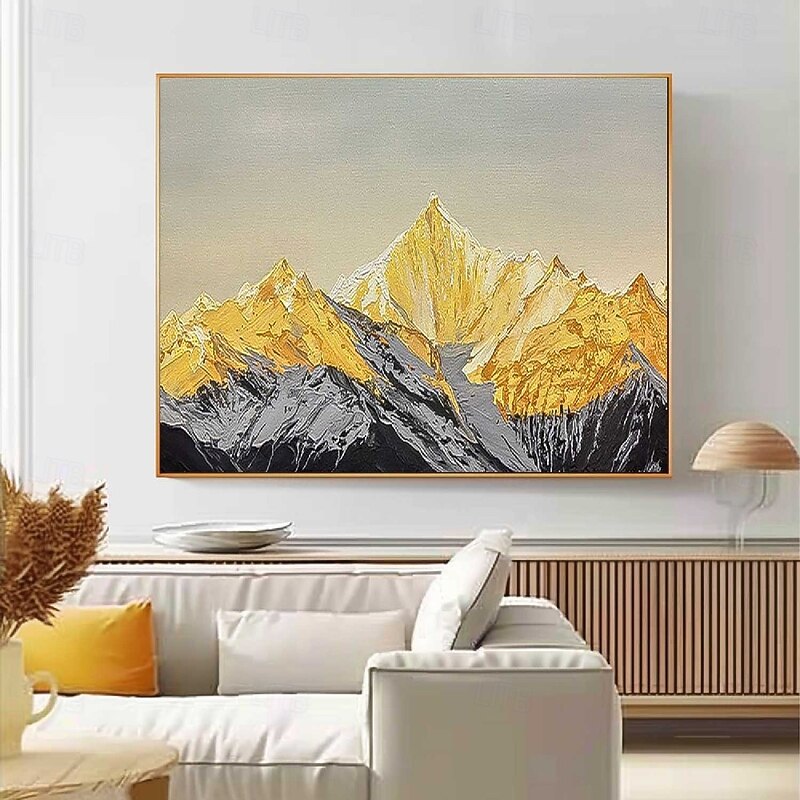 3D Heavy Textured Mountain Painting handmade Gold Mountain Canvas Painting Winter Decor gold Texture mountain painting Wall Art christmas Gift painting on Snowy Mountain Art White Snow Art Decor3