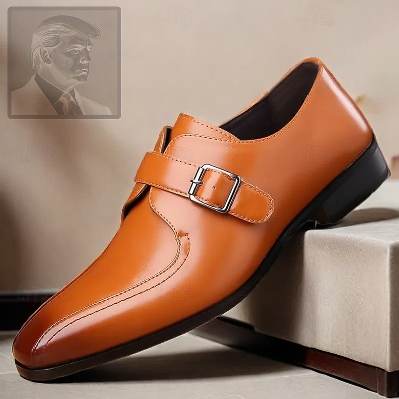 Men's Classic Tan Monk Strap Shoes – Faux Leather Dress Shoes with Polished Finish, Perfect for Formal Events and Business Wear3