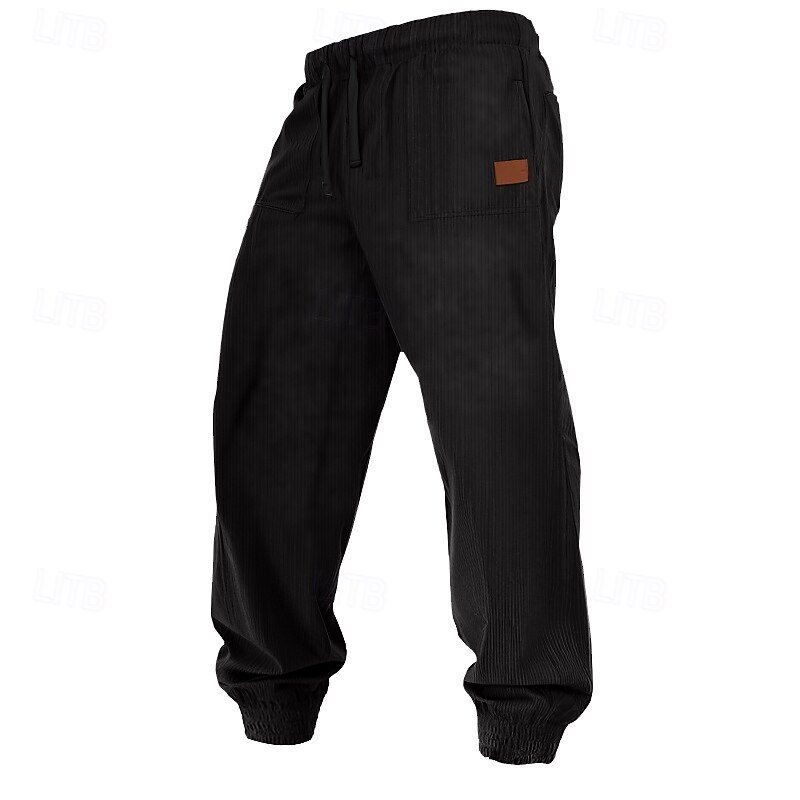 Men's Sweatpants Joggers Corduroy Pants Trousers Casual Pants Drawstring Elastic Waist Plain Comfort Soft Full Length Outdoor Casual Daily Sports Fashion Dark Khaki Black3