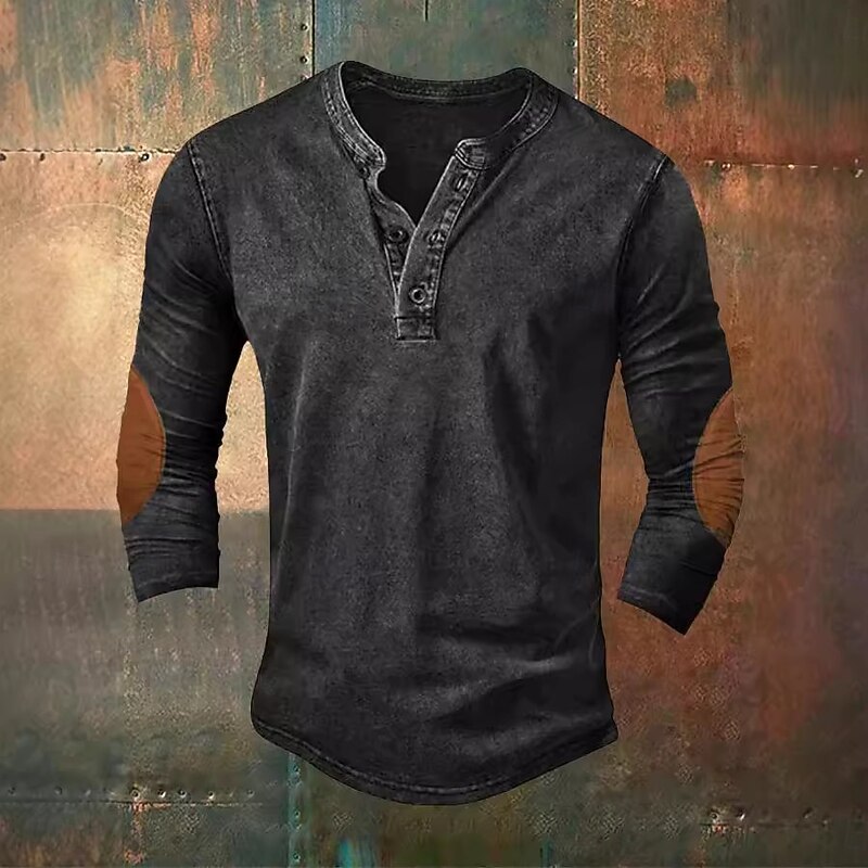 Men's Sweatshirt Black Navy Blue Green Gray Henley Graphic Print Patchwork Daily Holiday Going out Polyester Streetwear Casual Fall Winter Clothing Apparel Hoodies Sweatshirts  Long Sleeve3
