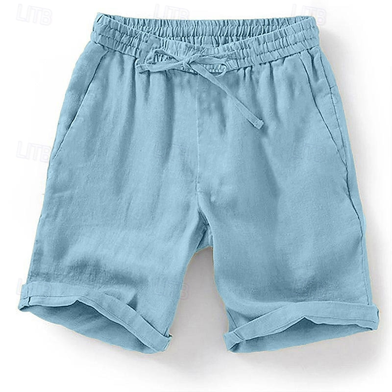 Men's Summer Shorts Beach Shorts Drawstring Elastic Waist Plain Breathable Soft Short Casual Daily Holiday Streetwear Hawaiian Blue Green Micro-elastic4