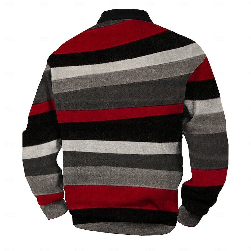 Men's Striped Rugby Polo Shirts Long Sleeve Polo Shirts Collared Shirts Casual Dailywear Sports Outdoor Sportswear Buttons 3D Print Spring Fall Winter Red Blue Army Green4