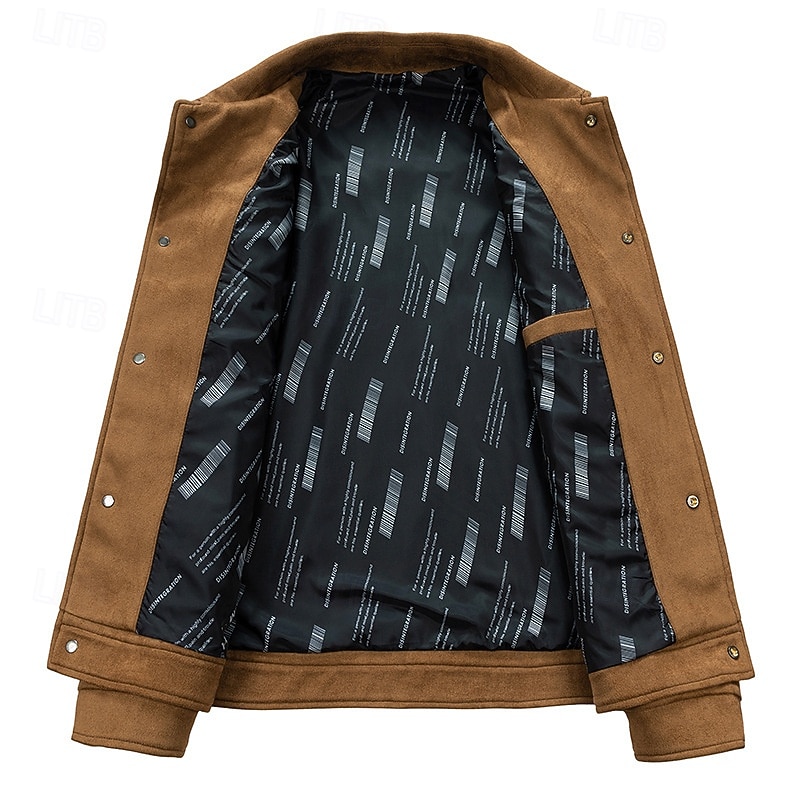 Men's Lightweight Jacket Faux Suede Jacket Home Office Windbreaker Pocket Winter Spring &  Fall Solid Color Vintage Classic Style Regular Black Brown Jacket3