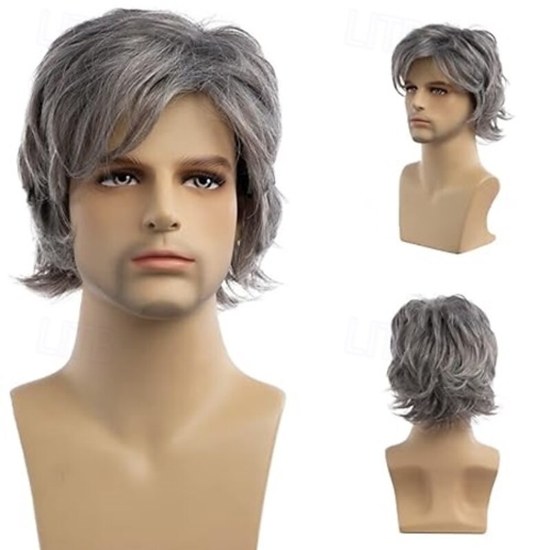 Mens Wigs Short Natural Layered Fluffy Wigs Synthetic Cosplay Halloween Hair Wigs for Males2