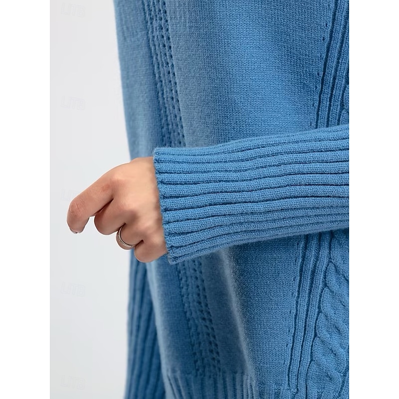 Turtleneck Sweater Co-ords Knitted Fall Winter Home Basic Casual Long Sleeve Solid Color Royal Blue Orange4