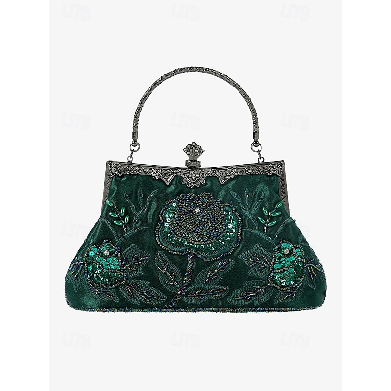 Women's Clutch Evening Bag Wristlet Shoulder Bags Polyester Party Wedding Party Beading Embroidery Chain Large Capacity Multi Carry Solid Color Flower Green