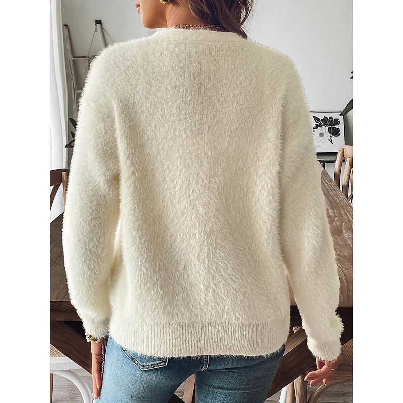Women's Cardigan Fashion Streetwear Daily Solid Color Ribbed V Neck Knitted Long Sleeve Regular Tops Knit Outdoor Daily Black White Fall Winter4