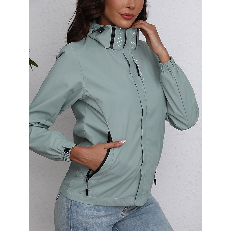 Women's Jacket Trench Coat School Zipper Solid Color Waterproof Simple Regular Fit Outerwear Long Sleeve Fall Black S