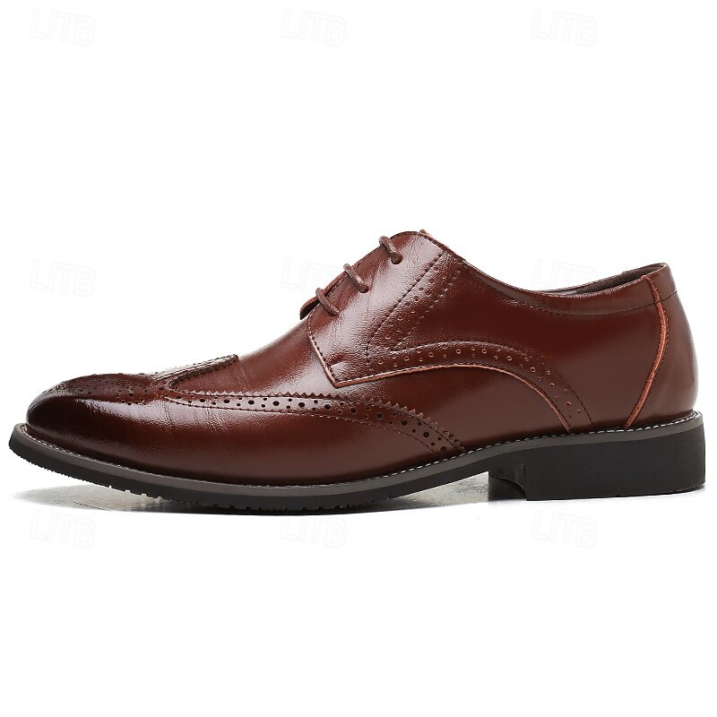 Men's Classic Brown Brogue Oxford Dress Shoes – Faux Leather Lace-Up Formal Footwear for Office & Events 22