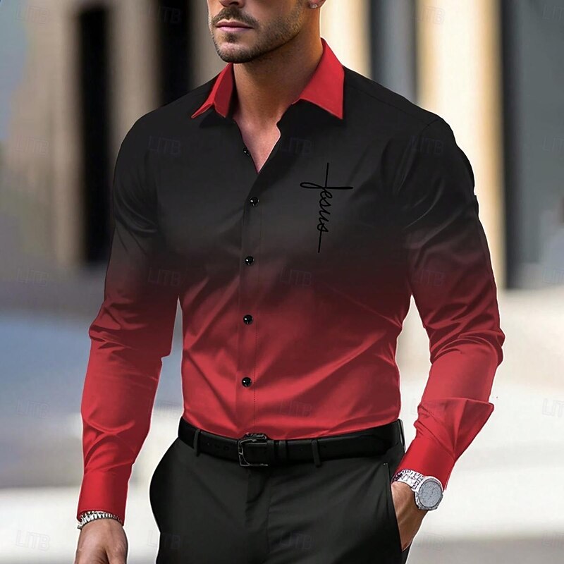 Men's Dress Shirt Button Up Shirt Printed Shirts Formal Daily Violet Pink Red Blue Long Sleeve Turndown Fall Winter Clothing Apparel Print4