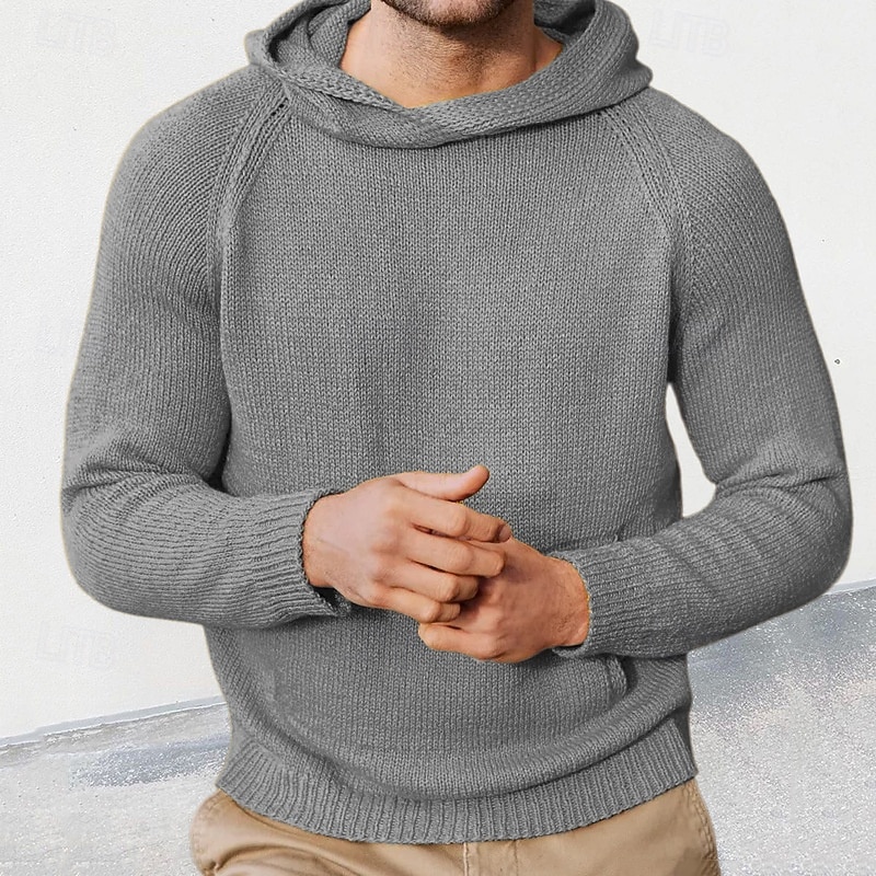 Men's Pullover Sweater Jumper Knit Sweater Ribbed Knit Regular Tops Knitted Plain Hooded Fashion Basic Vacation Daily Wear Clothing Apparel Fall Winter Yellow Brown M L XL3