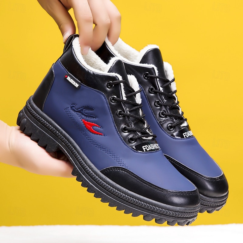 Men's Winter Waterproof Lace-Up Ankle Boots with Faux Fur Lining, Insulated Outdoor Shoes for Cold Weather Hiking and Casual Wear3